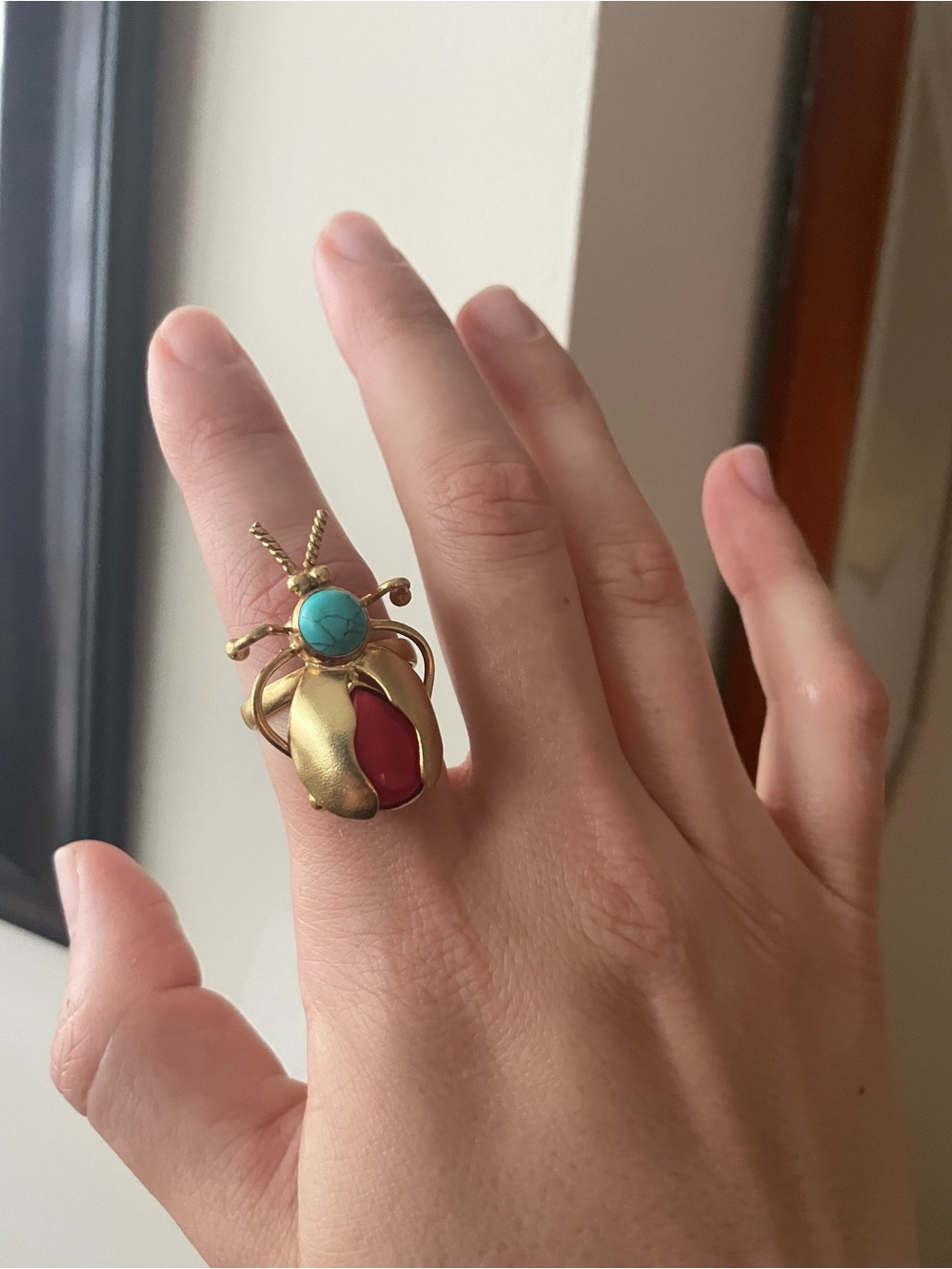 NWT Society of Cloth Bhavya Ramesh Gold Bug Ring Turquoise Red